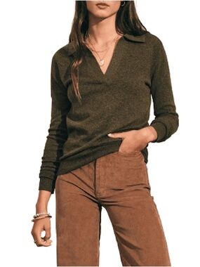 Olive green knit polo sweater, Size XS